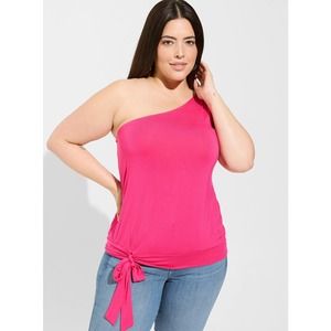 NWT Torrid Super Soft Pink One Shoulder Tie Front Crop Top Shirt Size 2X (18/20)